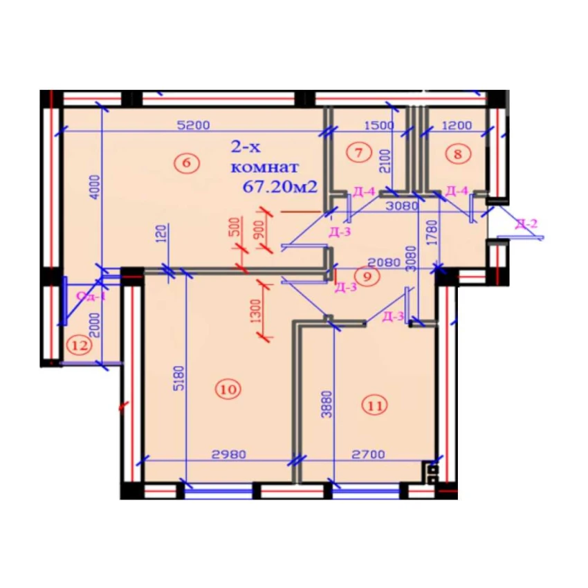 2-комн. квартира 67.2 м²  1/7 этаж | Жилой комплекс G'IJDUVON CITY