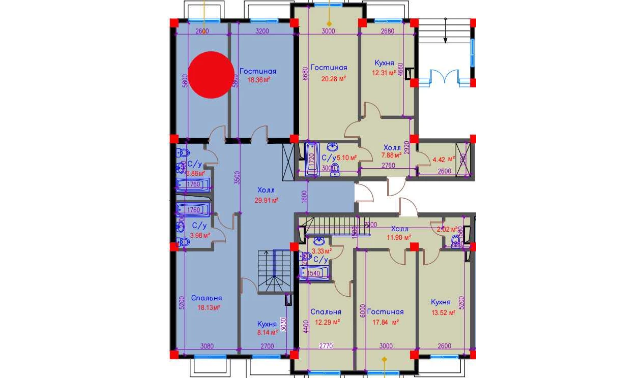 3-xonali xonadon 97.42 m²  1/1 qavat