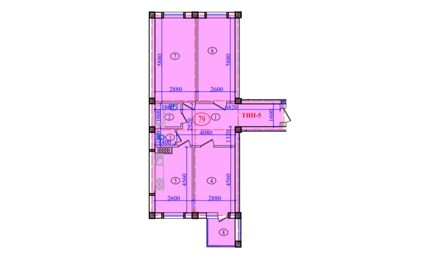 3-xonali xonadon 94.24 m²  7/7 qavat