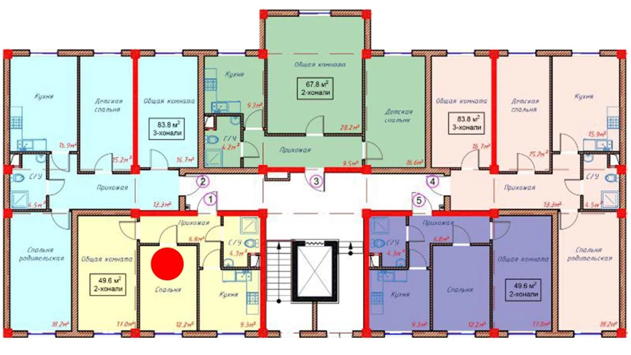 2-комнатная квартира 49.6 м²  1/1 этаж