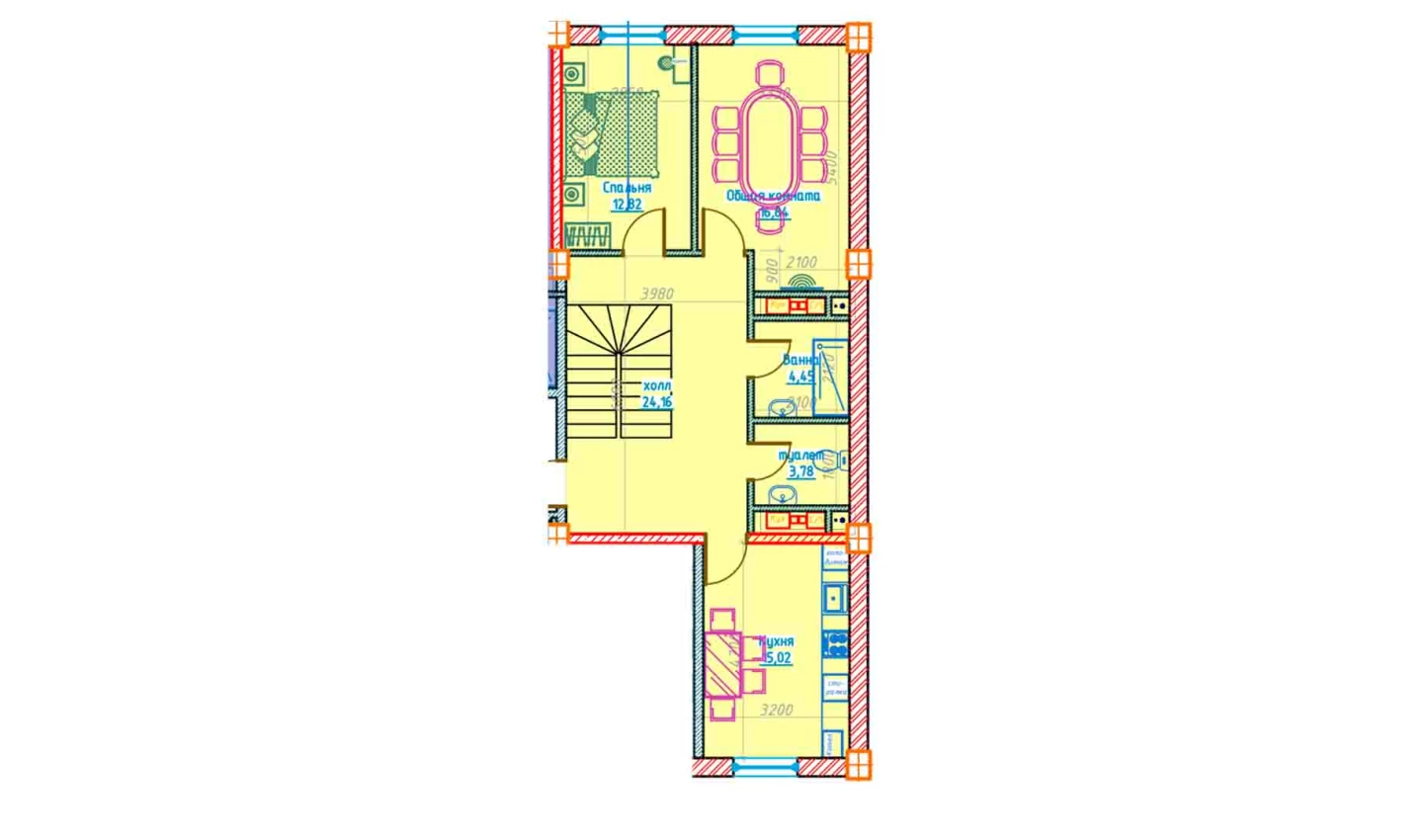 2-xonali xonadon 77.08 m²  1/1 qavat