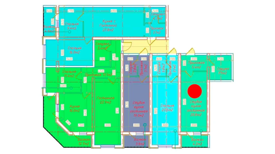 1-комнатная квартира 39.1 м²  4/4 этаж