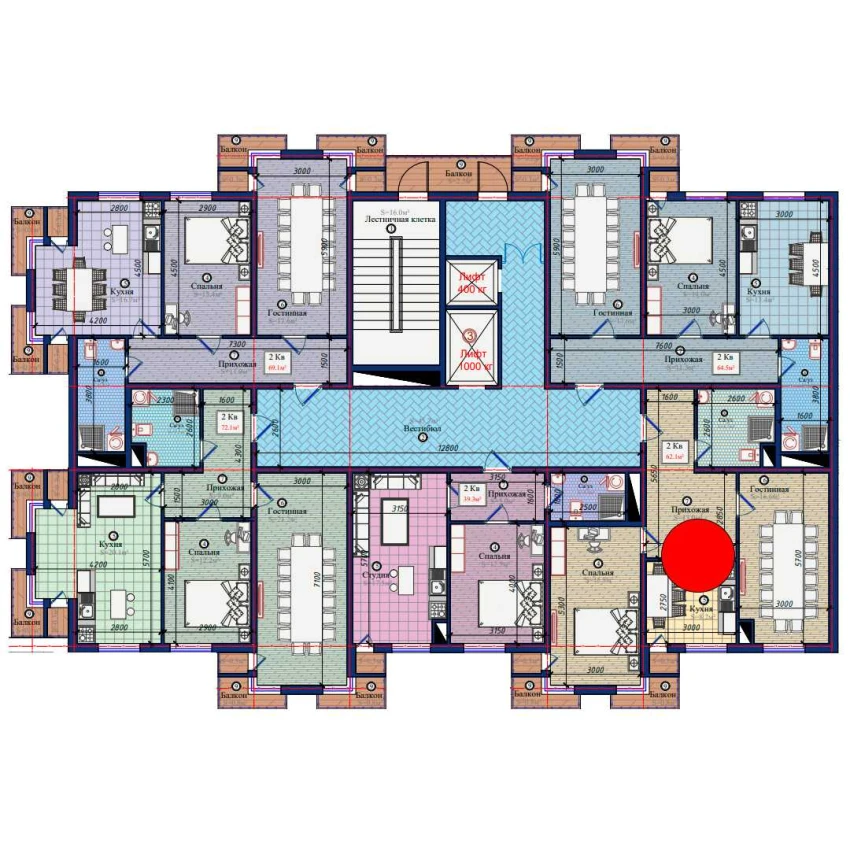 2-комнатная квартира 62.1 м²  6/6 этаж