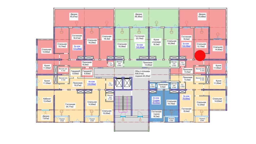 3-комнатная квартира 122.58 м²  2/2 этаж