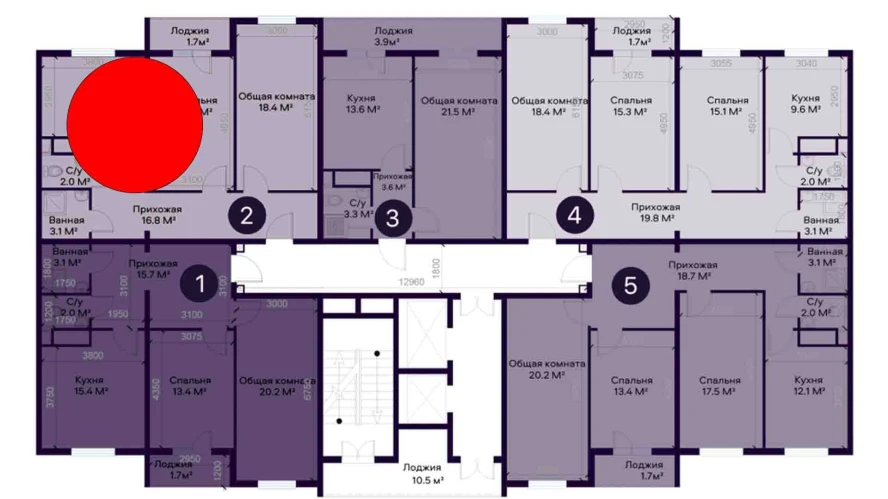 2-комнатная квартира 69.6 м²  3/3 этаж