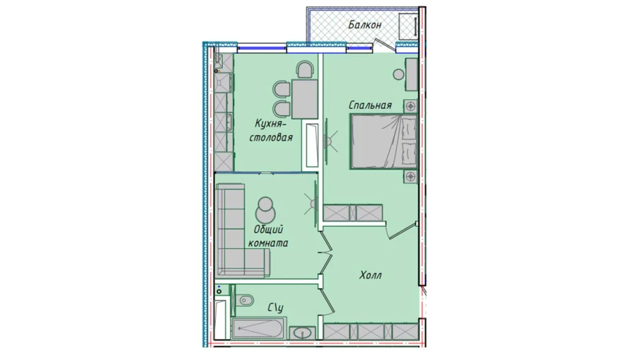 2-xonali xonadon 50.7 m²  11/11 qavat