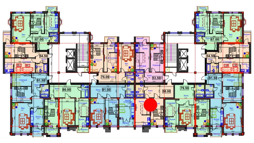 1-комнатная квартира 58 м²  11/11 этаж