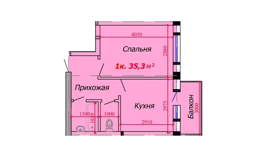 1-xonali xonadon 35.3 m²  3/3 qavat