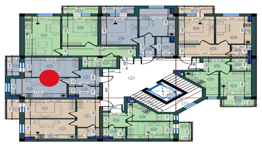 1-xonali xonadon 83.8 m²  7/7 qavat | Bristol Turar-joy majmuasi