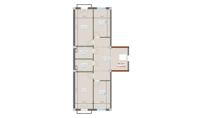 3-комнатная квартира 105.5 м²  5/9 этаж | Жилой комплекс YANGI AVLOD