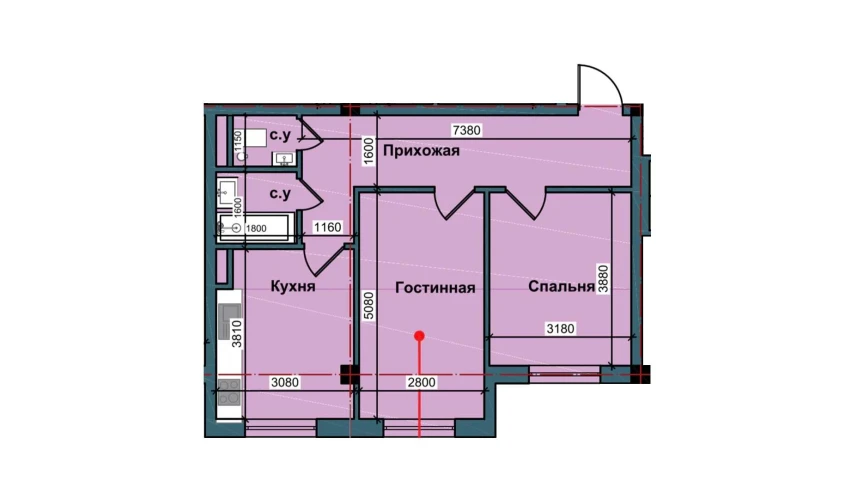 2-комнатная квартира 59.2 м²  1/9 этаж | Жилой комплекс NUR BARAKA