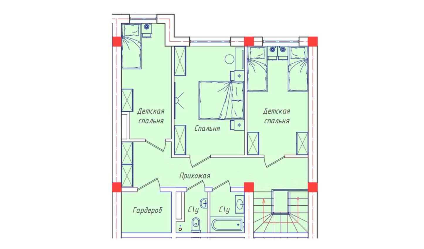 3-комнатная квартира 69.1 м²  8/8 этаж