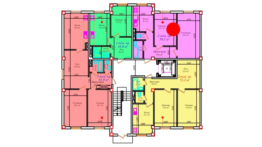 2-комнатная квартира 59.5 м²  1/1 этаж