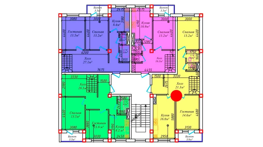 2-комнатная квартира 74.8 м²  5/5 этаж