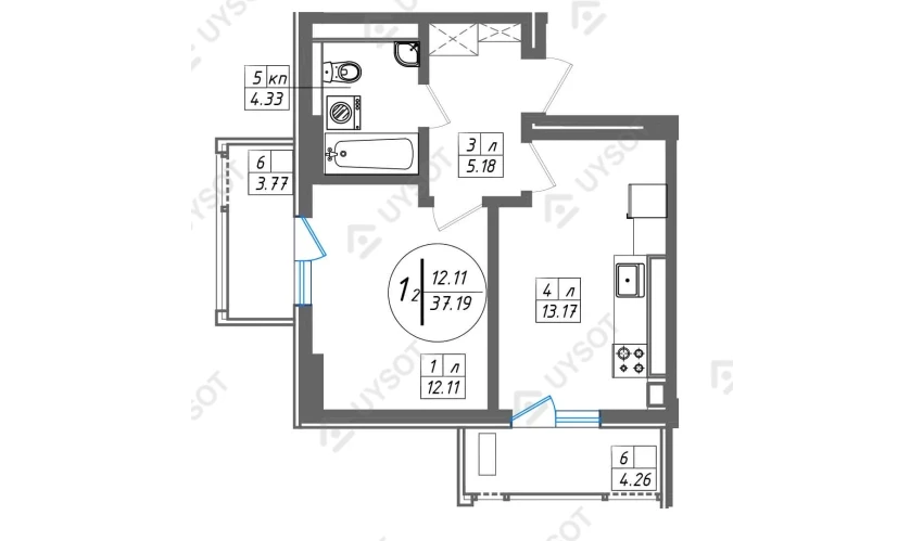 2-комнатная квартира 61.09 м²  3/3 этаж