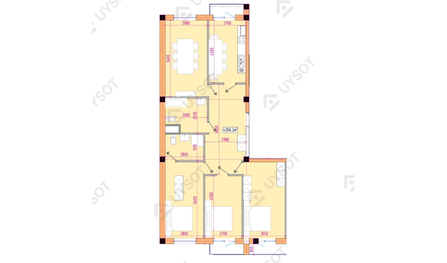 4-комнатная квартира 106.2 м²  12/12 этаж