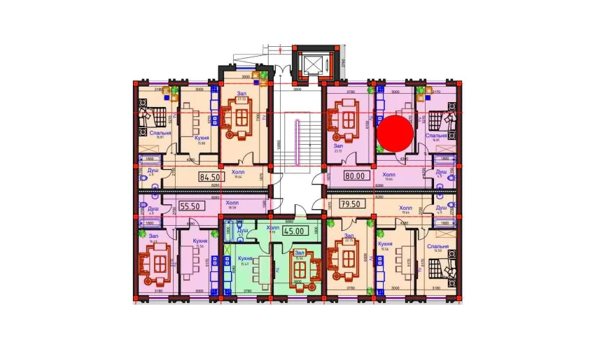 2-комнатная квартира 80 м²  1/9 этаж | Жилой комплекс BAHOR