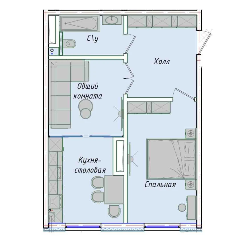 2-комнатная квартира 50.85 м²  1/1 этаж