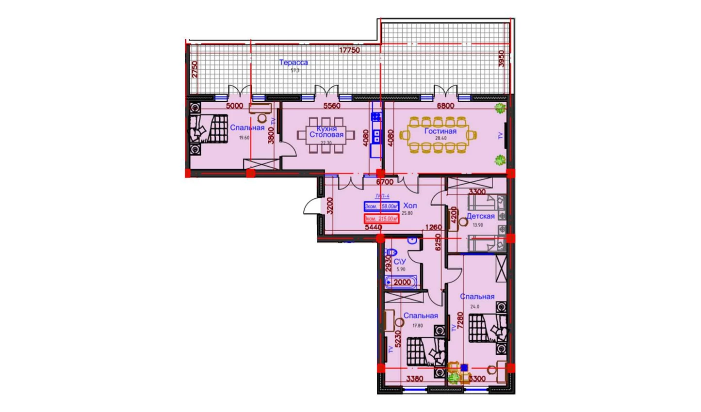 6-комнатная квартира 61.5 м²  9/9 этаж