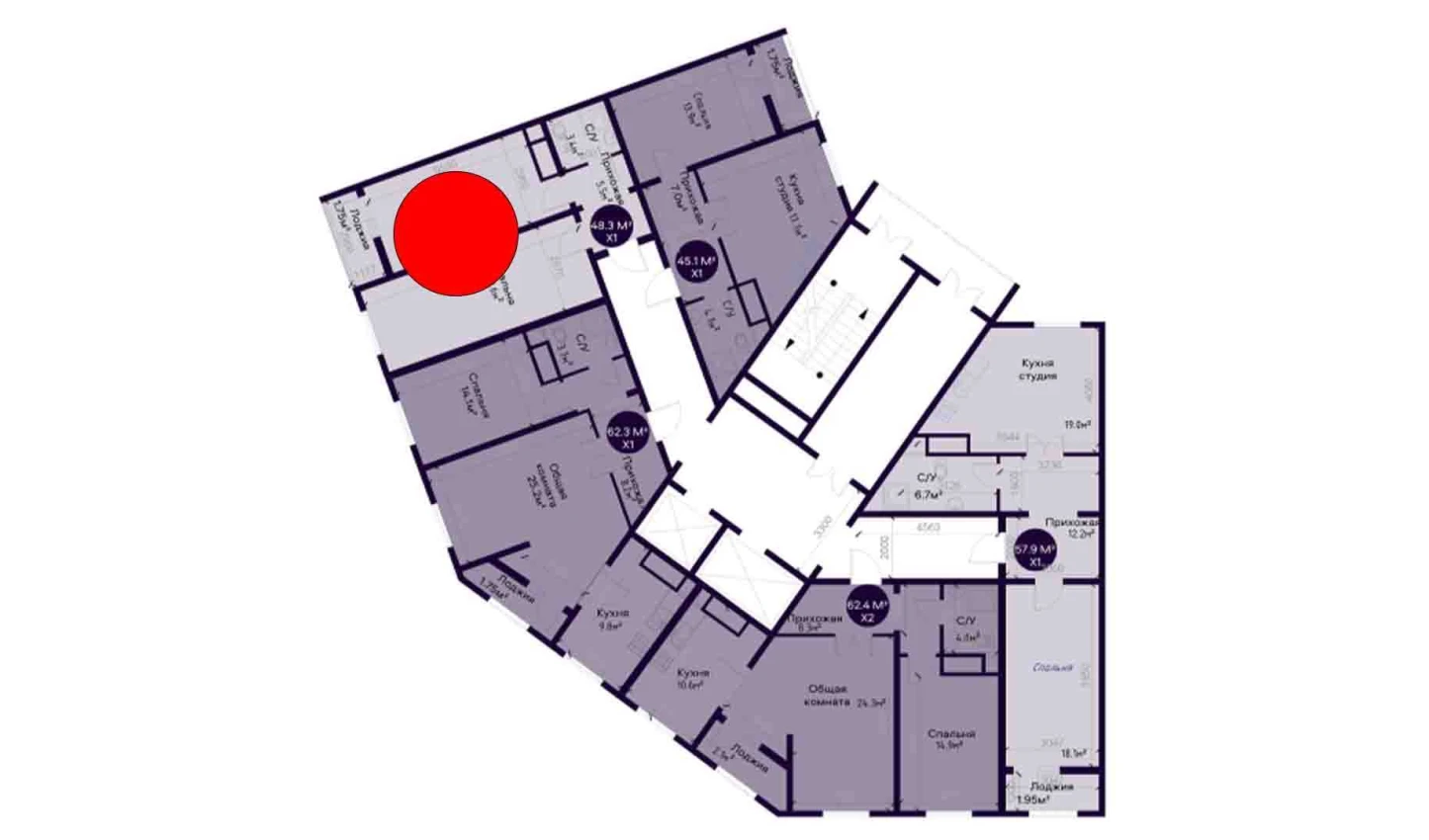 2-комнатная квартира 62.4 м²  4/4 этаж