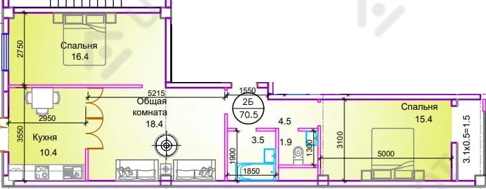 3-комнатная квартира 70.5 м²  8/8 этаж