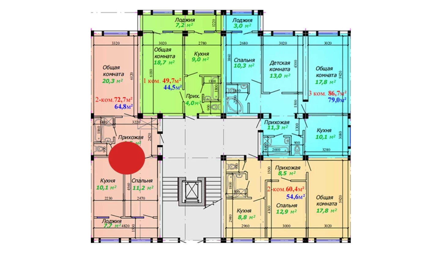 2-xonali xonadon 72.7 m²  1/1 qavat