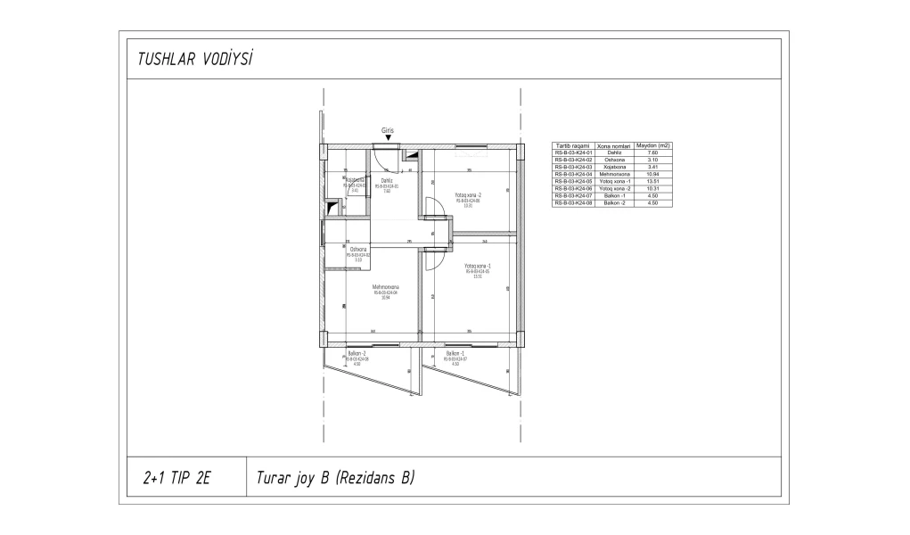 3-xonali xonadon 51.57 m²  2/2 qavat