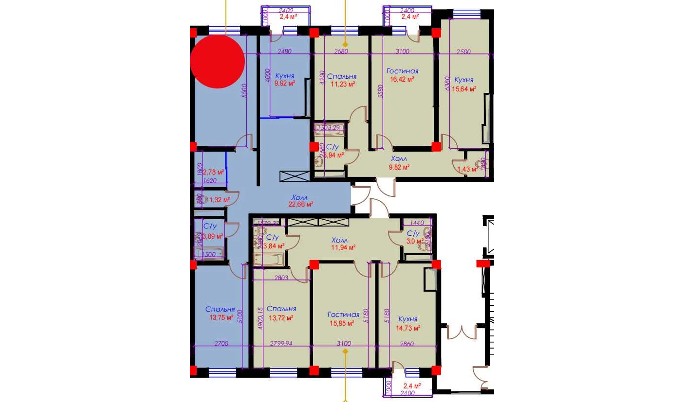 2-комнатная квартира 73.44 м²  9/9 этаж