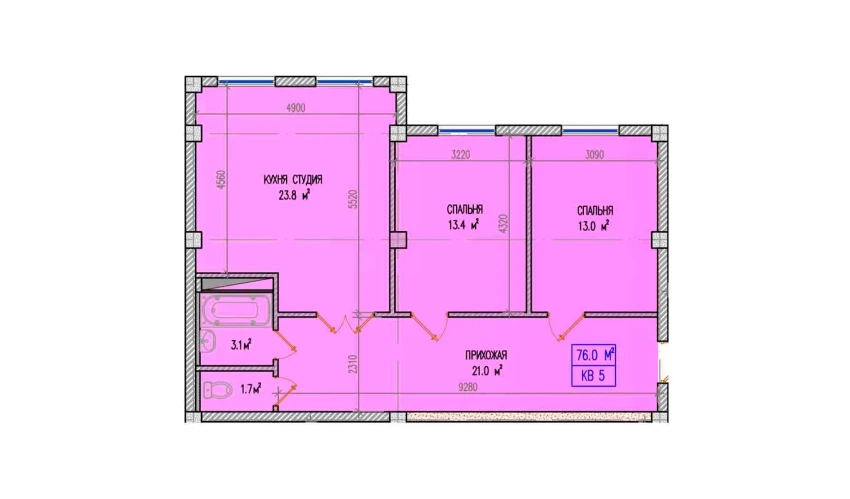 3-xonali xonadon 76 m²  1/1 qavat