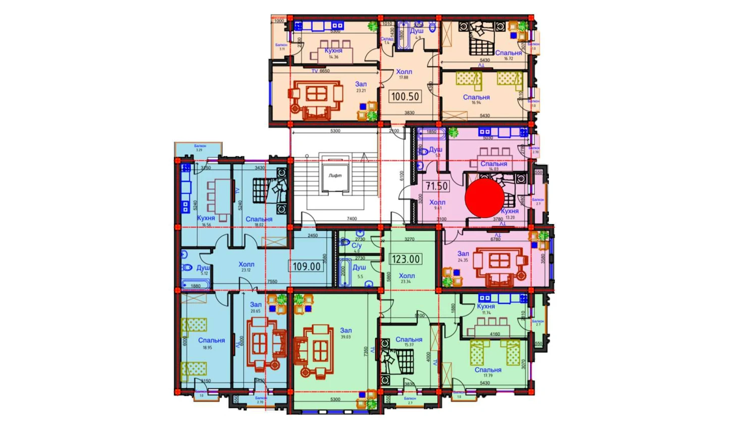 2-комнатная квартира 71.5 м²  6/6 этаж