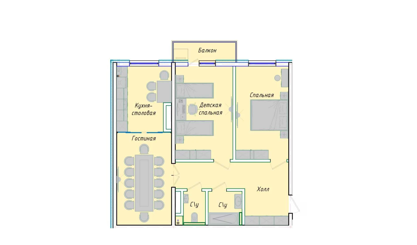 3-комнатная квартира 80.98 м²  11/11 этаж