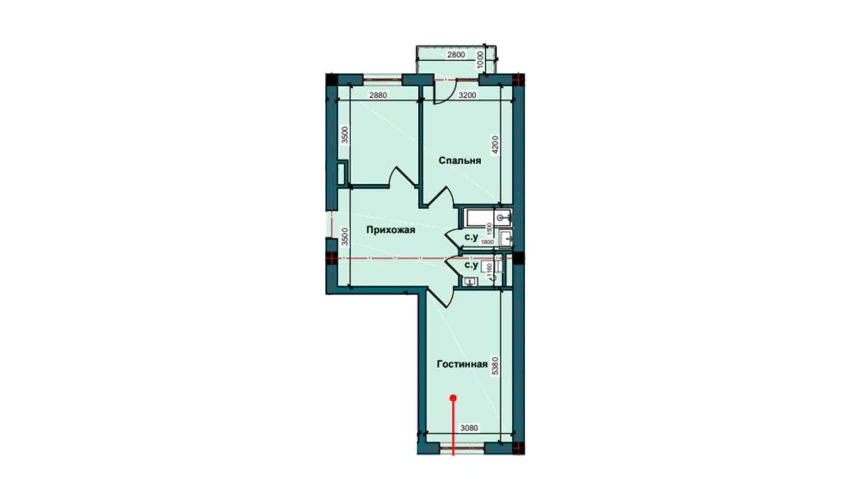 2-xonali xonadon 63.7 m²  8/10 qavat | NUR BARAKA Turar-joy majmuasi