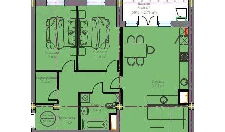 3-комнатная квартира 85 м²  2/2 этаж