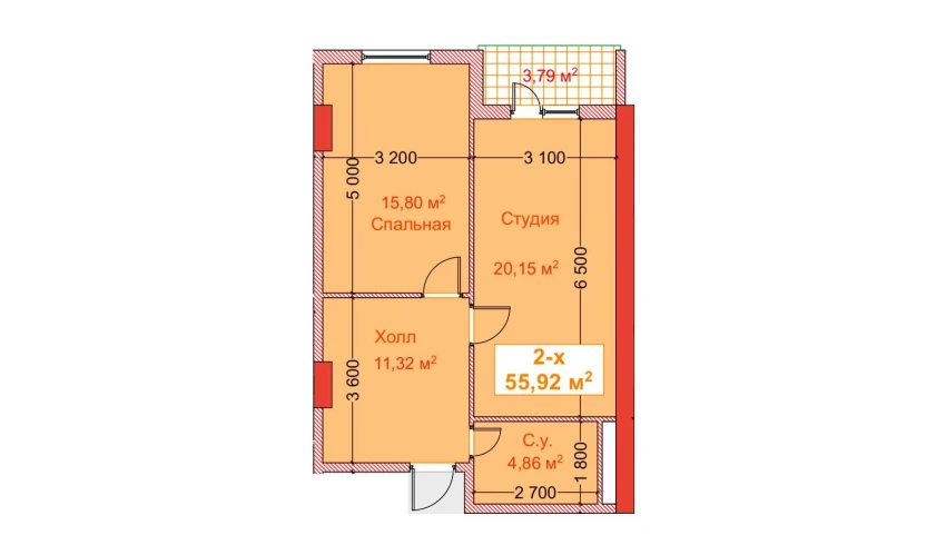 2-комнатная квартира 55.92 м²  7/8 этаж | Жилой комплекс CAPITAL AVENUE