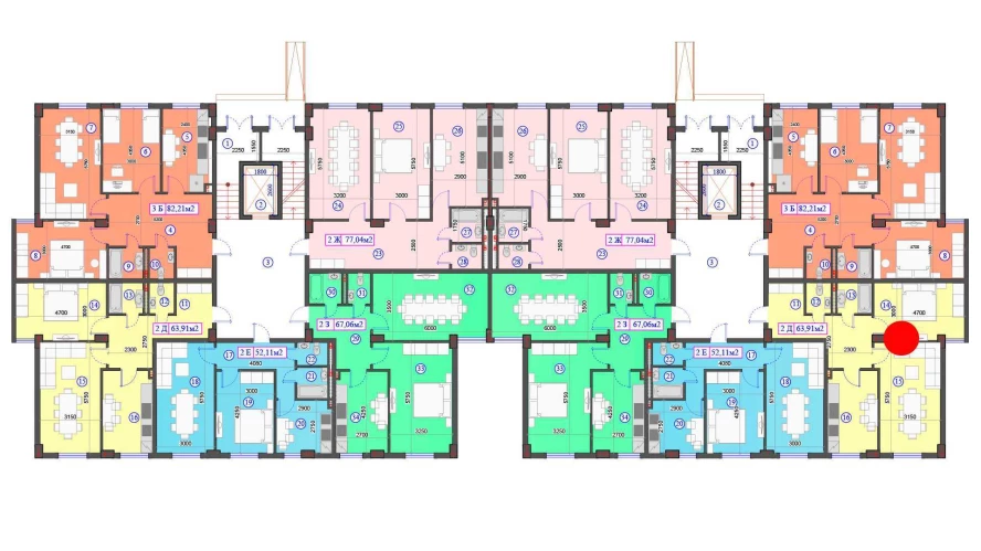 2-комнатная квартира 63.91 м²  1/1 этаж