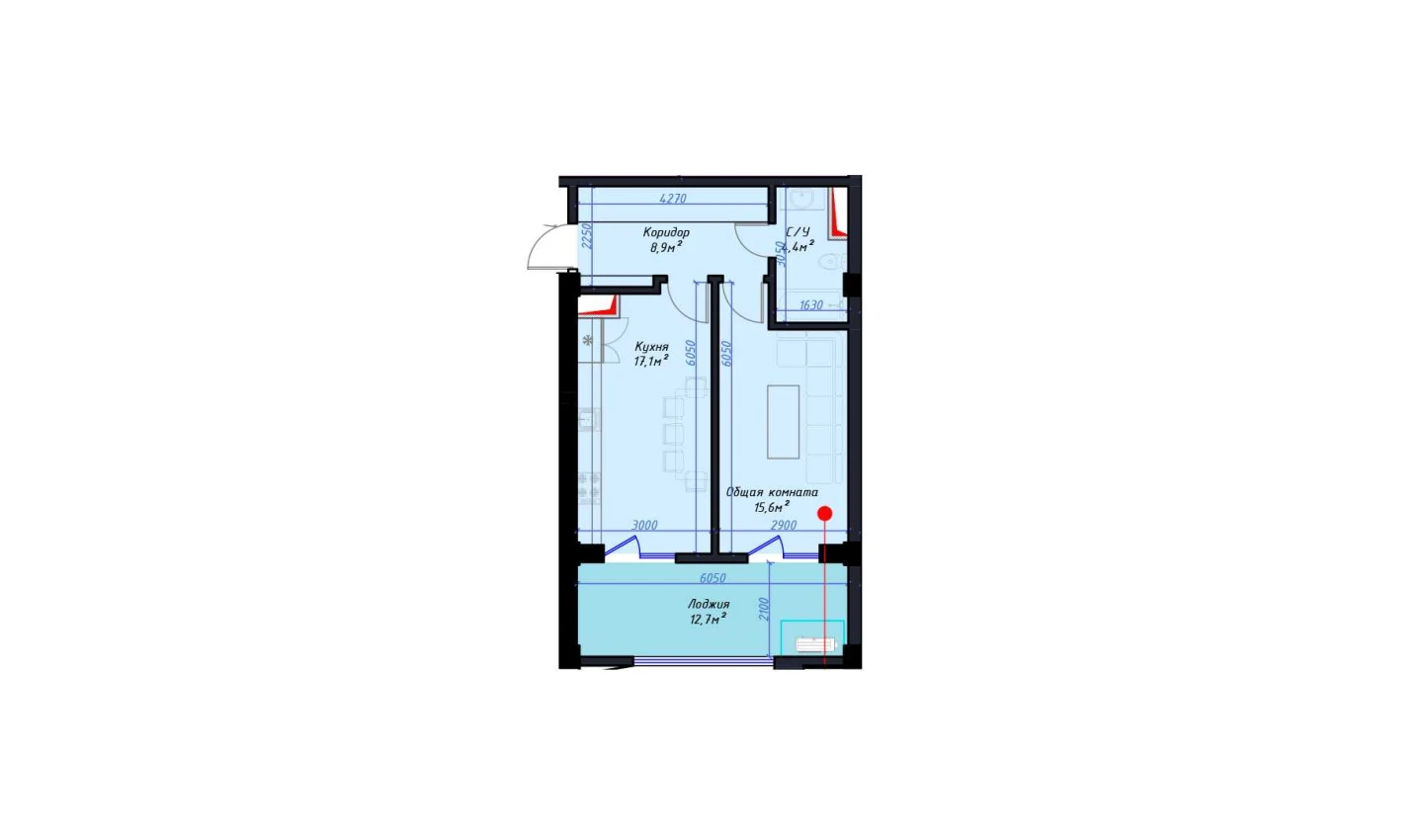 2-xonali xonadon 58.7 m²  5/14 qavat | Avia Palace Turar-joy majmuasi