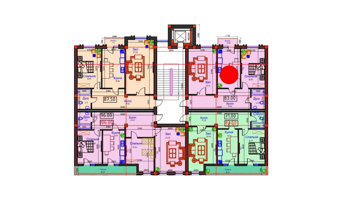 2-комнатная квартира 83 м²  9/9 этаж