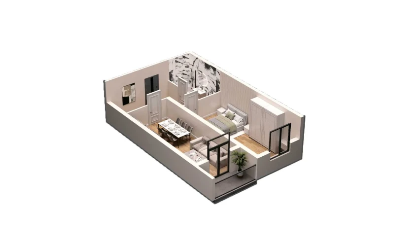 2-комнатная квартира 61.3 м²  2/16 этаж | Жилой комплекс DO'MBIROBOD RESIDENCE