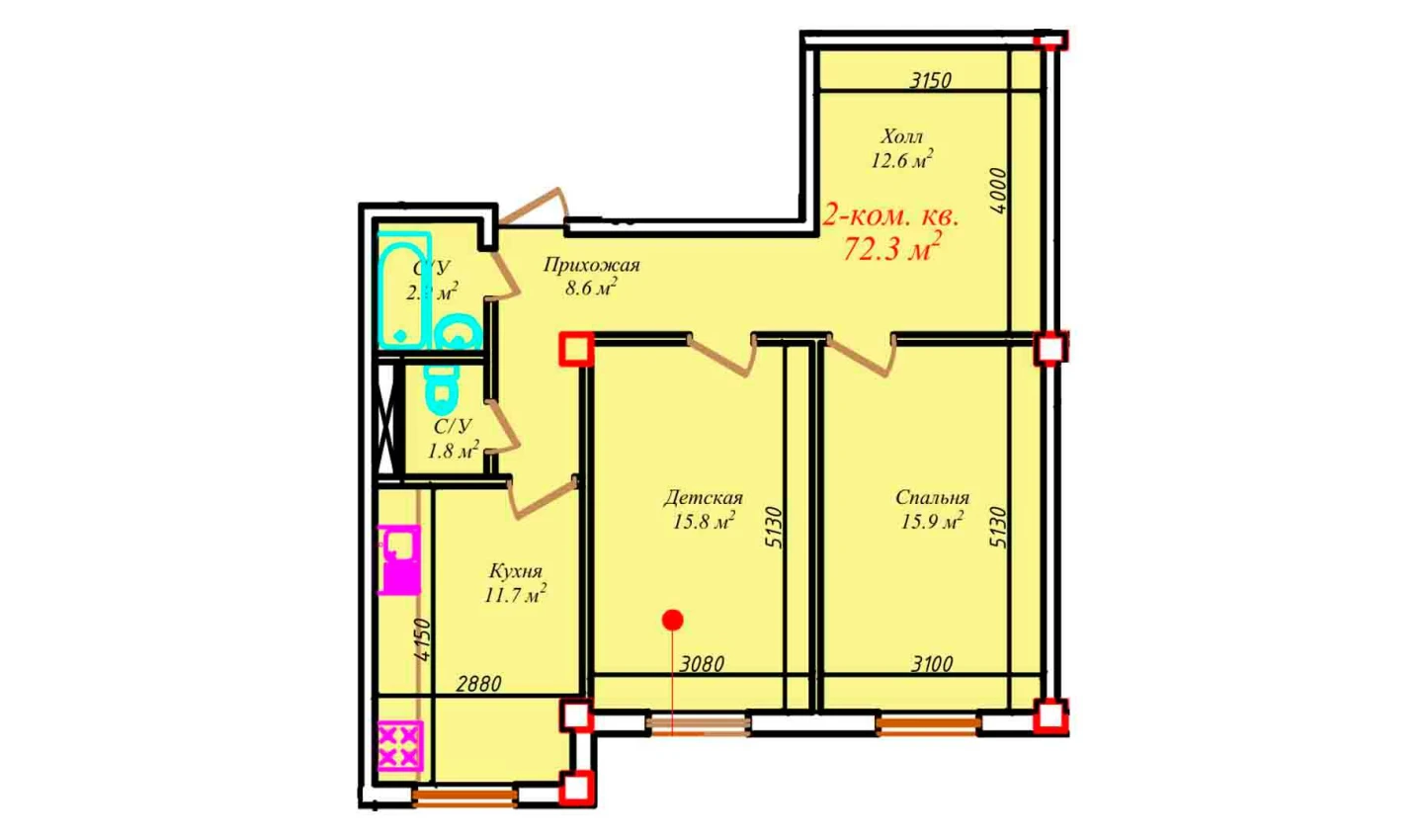 2-комнатная квартира 81 м²  1/1 этаж