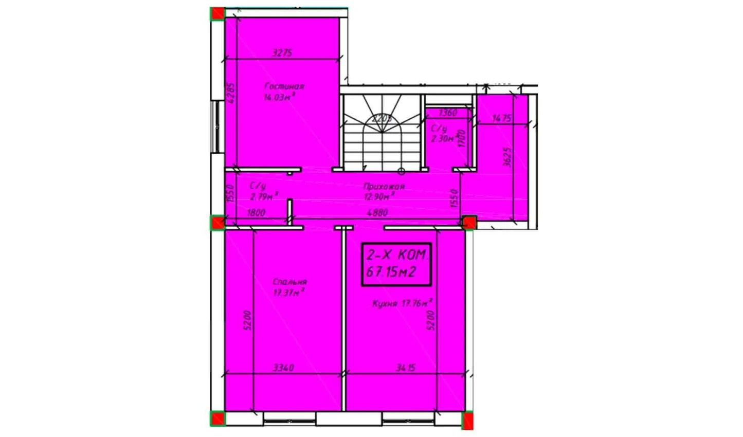 2-xonali xonadon 67.15 m²  1/1 qavat