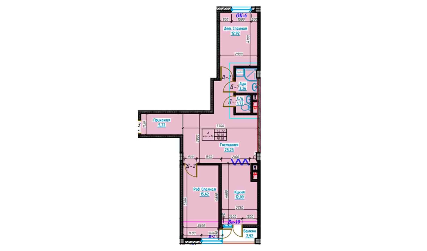 3-комнатная квартира 78.9 м²  8/8 этаж