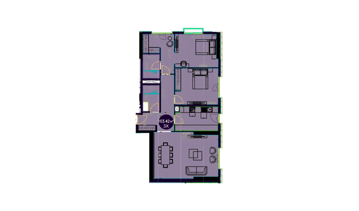 3-комнатная квартира 103.42 м²  11/11 этаж