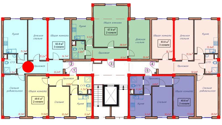 3-xonali xonadon 83.8 m²  1/1 qavat