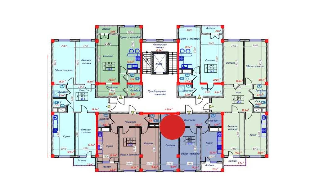 2-комнатная квартира 62.5 м²  9/9 этаж