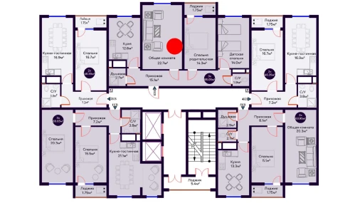 2-комнатная квартира 46.35 м²  12/16 этаж | Жилой комплекс Crystal Avenue