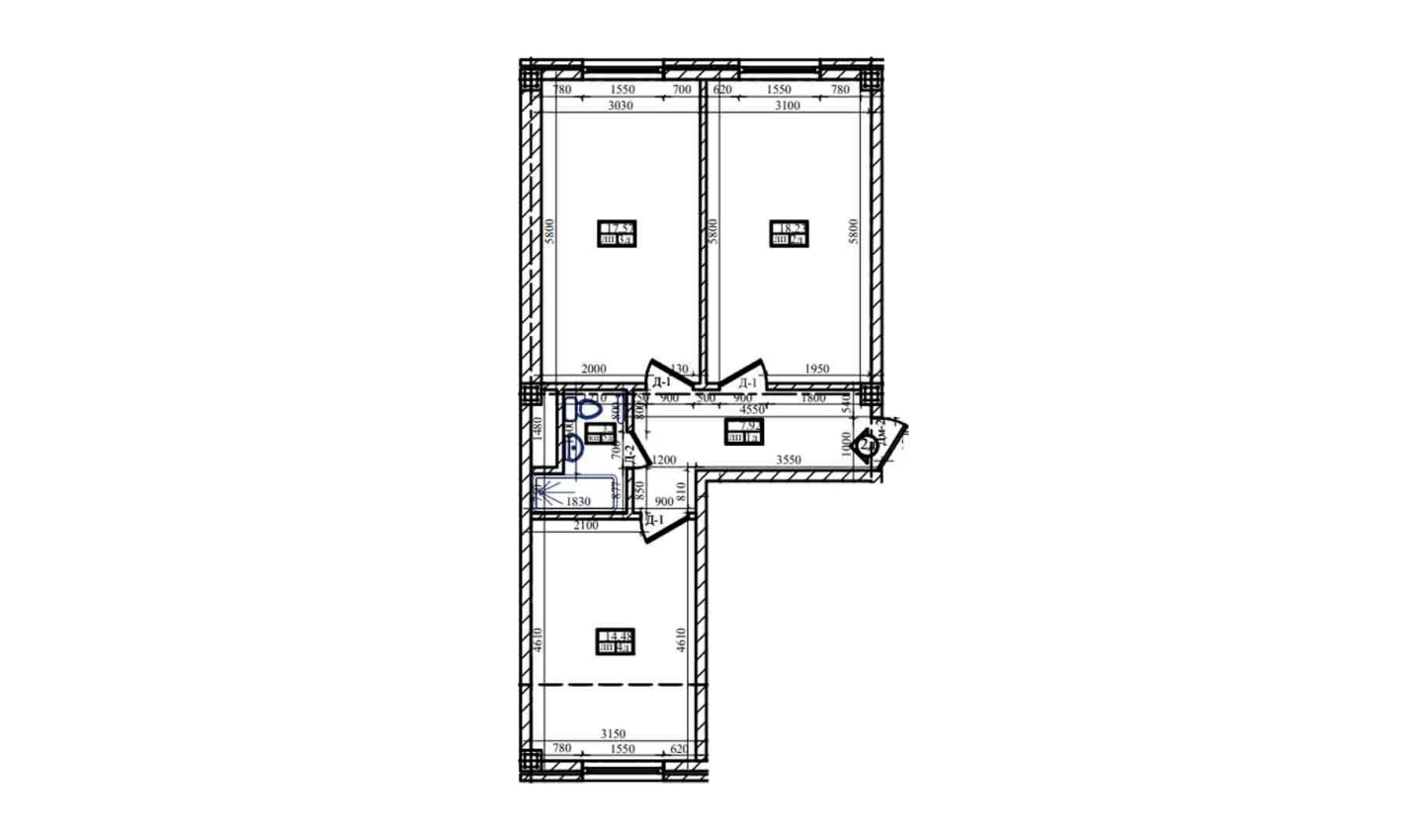 2-xonali xonadon 61.8 m²  1/1 qavat