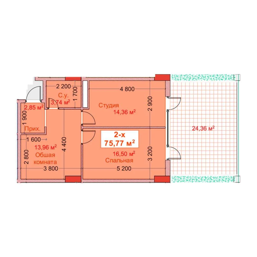 2-комн. квартира 75.77 м²  2/8 этаж | Жилой комплекс CAPITAL AVENUE