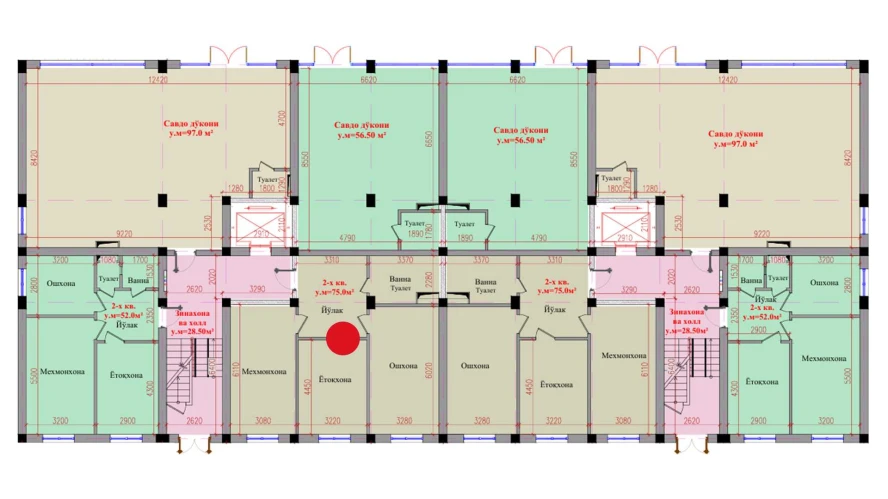 2-комнатная квартира 75 м²  1/1 этаж