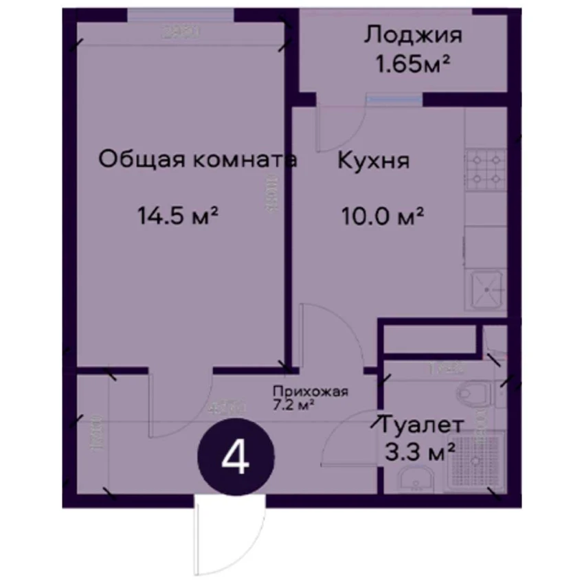 1-комнатная квартира 36.55 м²  1/1 этаж