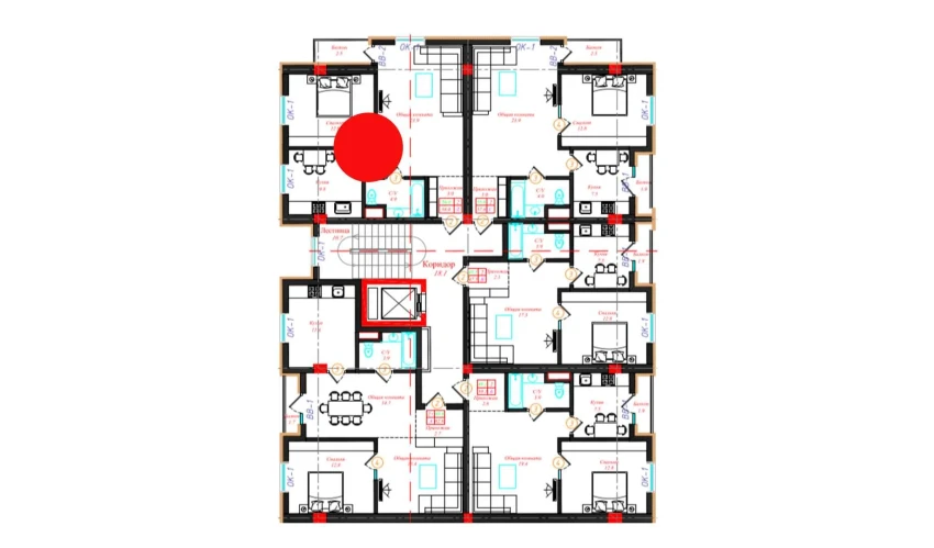 2-xonali xonadon 56 m²  1/9 qavat | CHINARA PARK Turar-joy majmuasi